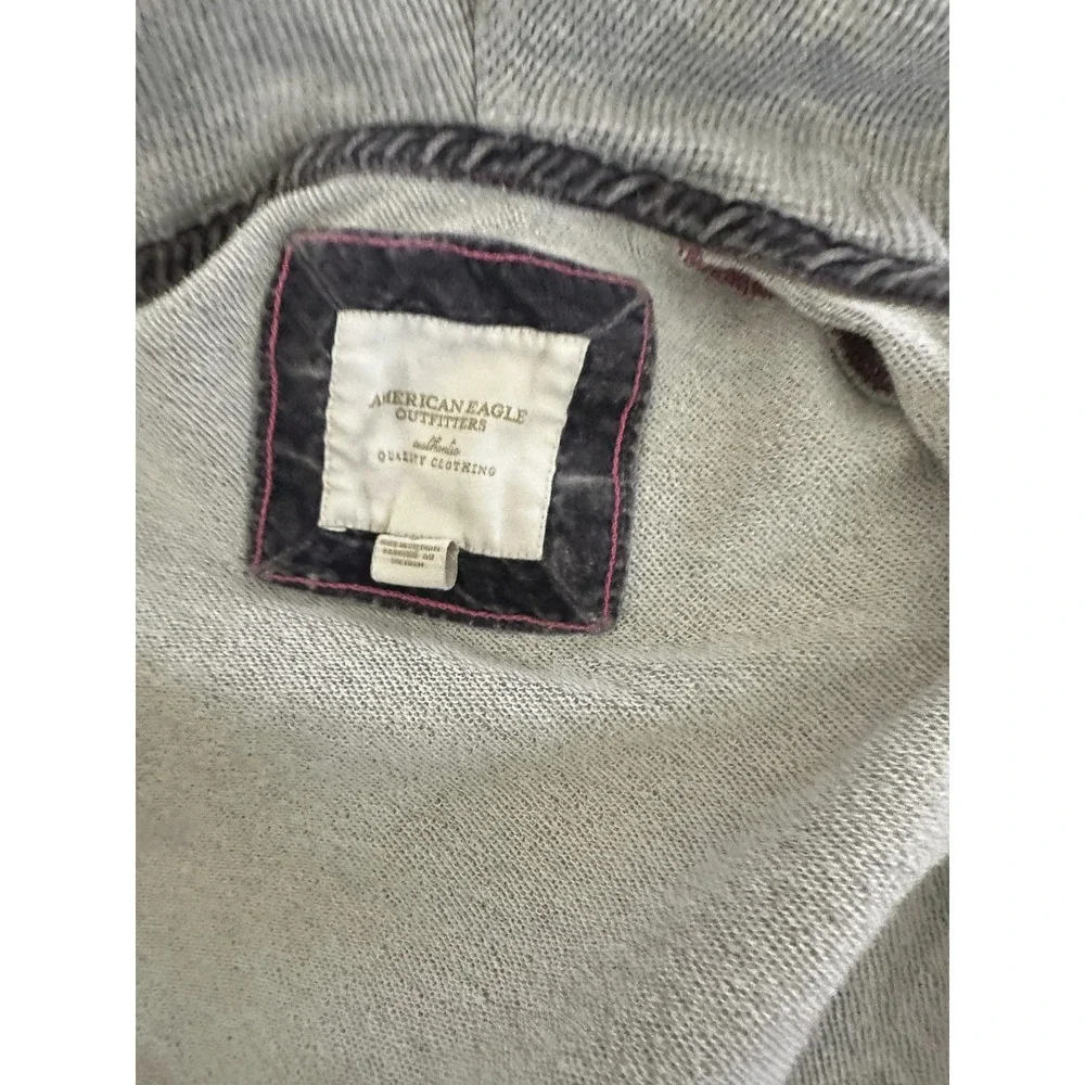 Y2K American Eagle Gray Full Zip Hoodie Women's Large Fleece Lined 2000s Preppy - Picture 9 of 16